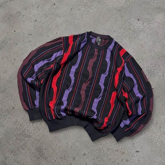 COOGI Other - Vintage 1990’s Y2K Coogie Style Abstract Striped Sweater Size L Black Purple Red